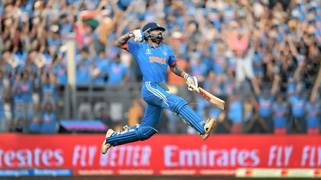 Virat Kohli mid-air leap punch celebration